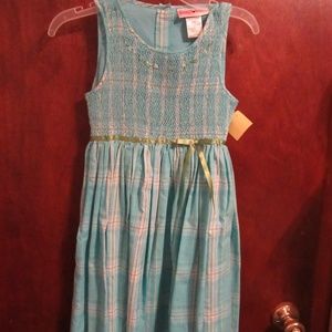 GIRL'S AQUA SMOCKED DRESS - SIZE 8 - NEW W/TAGS